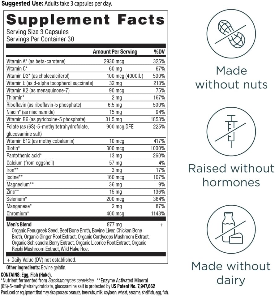 Ancient Nutrition Multivitamínico para Hombres (3 Cápsulas Diarias), 90 Cápsulas