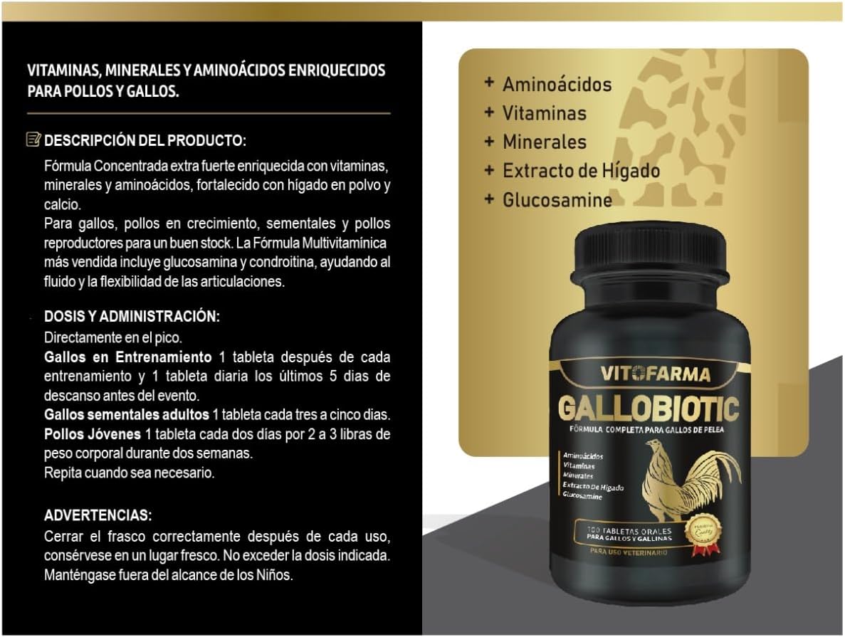 VITOFARMA Gallobiotic Multivitamínico Natural para Gallos y Gallinas, 100 Comprimidos