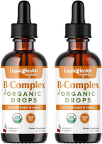 LIQUIDHEALTH Gotas de Complejo B Orgánico USDA para Hombres y Mujeres - Energía Natural, Enfoque, Memoria y Estado de Ánimo, Apoyo Inmunológico, Impulso al Metabolismo - Fabricado en EE. UU., Sin Azúcar, Vegano (2 Paquete)