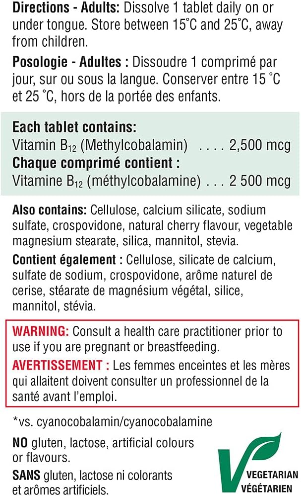 Jamieson Vitamina B12 2500 mcg Metilcobalamina - 60 Comprimidos Sublinguales