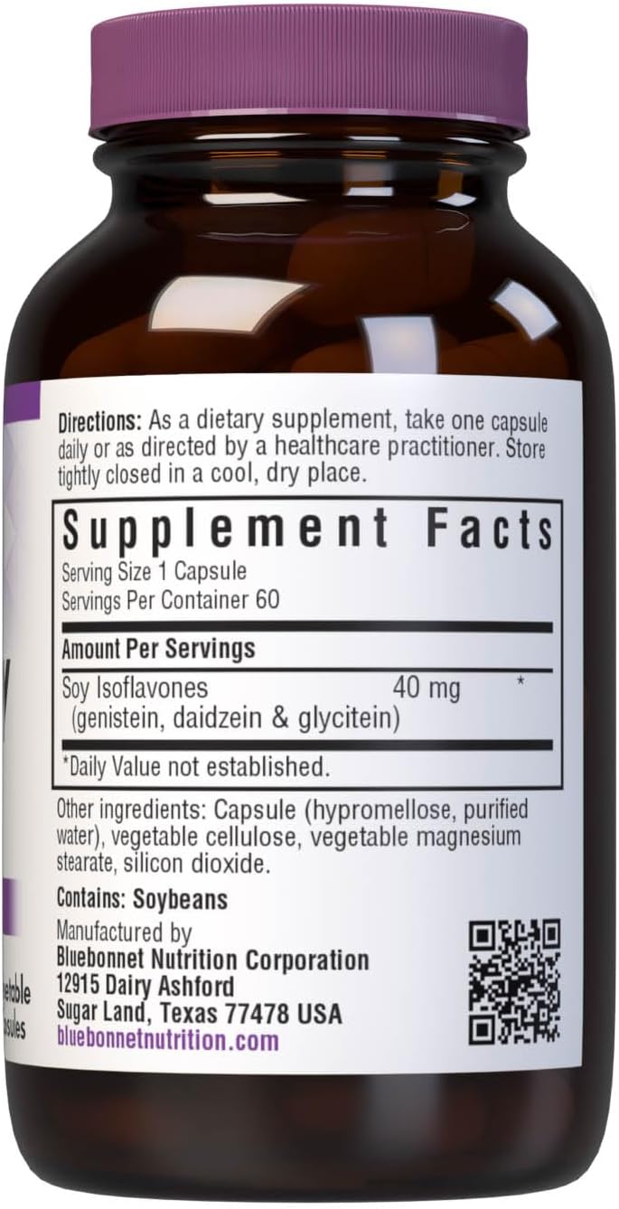 Bluebonnet Nutrition Isoflavonas de Soja No-GMO, 40 mg, 60 Cápsulas Vegetales