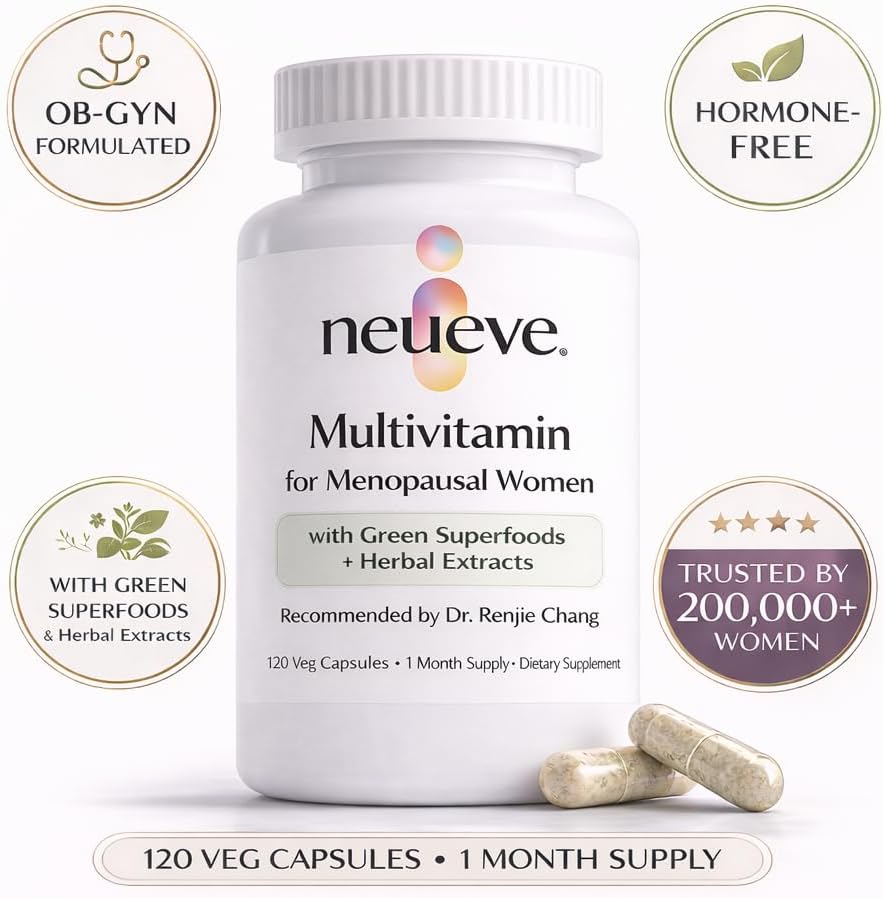 NeuEve Multivitamínico para la Menopausia - Sin Hormonas - Con Superalimentos Verdes - 120 Cápsulas Veganas
