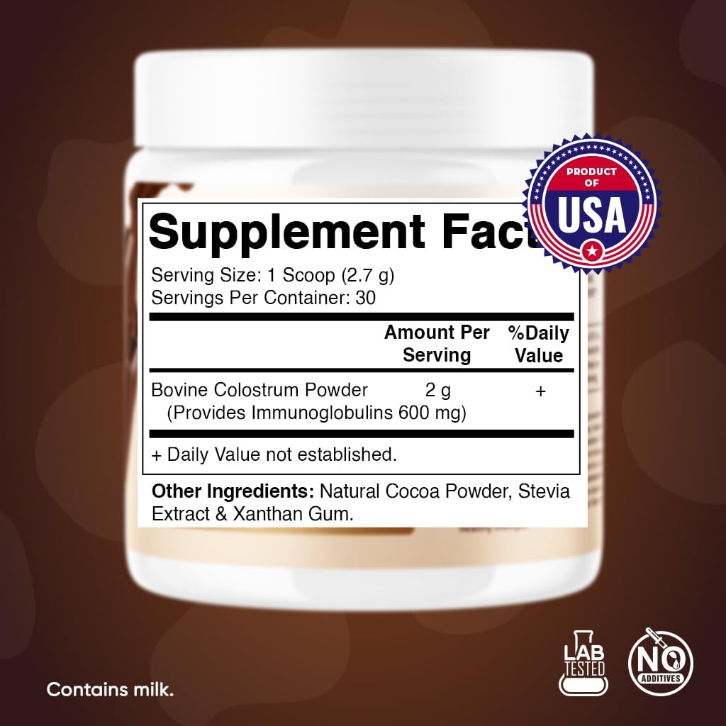 Polvo de Calostro Bovino Vitamatic - Suplemento para la Salud Intestinal, Inmunidad y Recuperación - 81 Gramos - 30 Dosis (Sabor Chocolate)