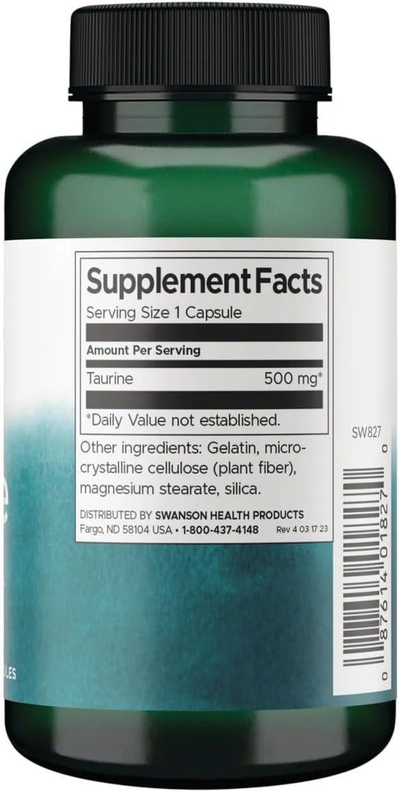 Swanson Taurina 500 mg – 100 Cápsulas por Envase (2 Envases)