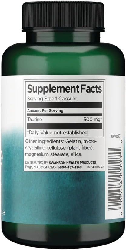Swanson Taurina 500 mg – 100 Cápsulas por Envase (2 Envases) – Image 2