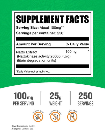BulkSupplements Nattokinase 2000 FU en Polvo - 100 mg por Ración, 25 g – Image 2