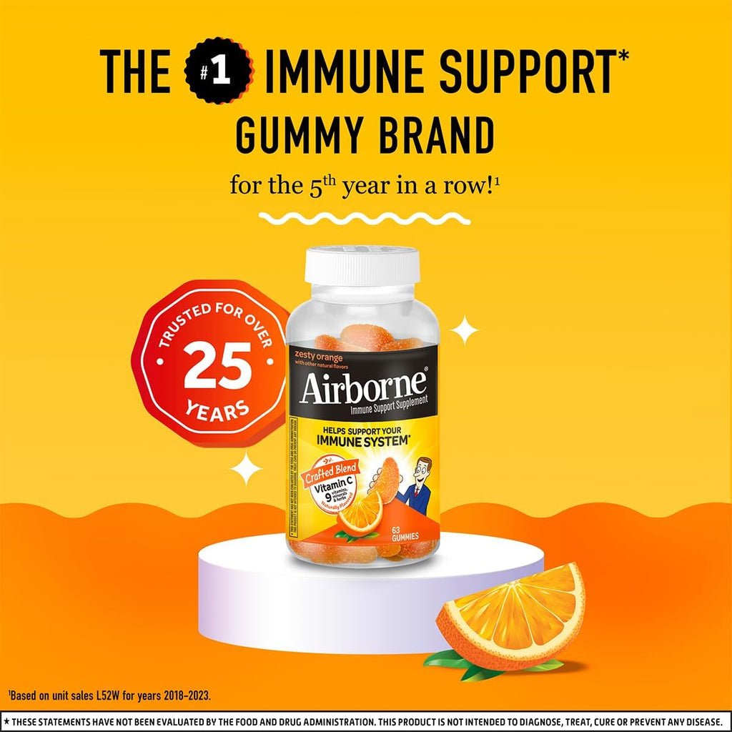 Airborne Gominolas de Vitamina C 750 mg con Sabor a Naranja (Paquete de 6)