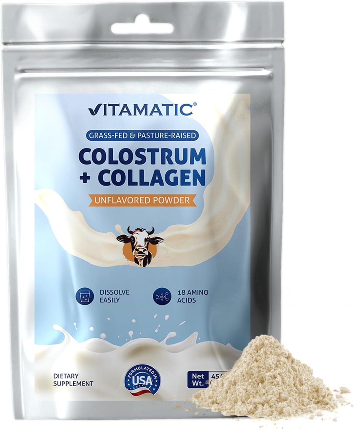 Vitamatic Colostro Bovino + Colágeno en Polvo - 454g (16 oz)