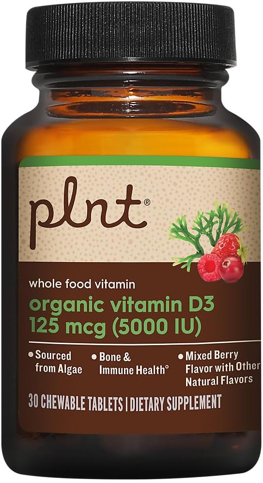 Plnt Vitamina D3 Orgánica 125 mcg (5000 UI) Sabor Mixed Berry - 30 Comprimidos Masticables