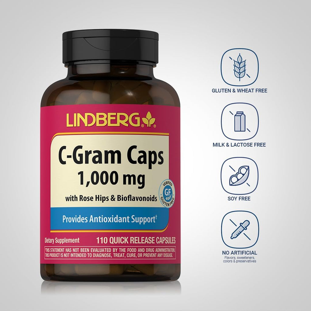 Piping Rock Vitamin C | 1000mg | 110 Cápsulas | con Bioflavonoides y Escaramujo | Suplemento No-GMO y Sin Gluten