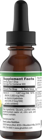 Micellized Vitamin A Drops - Liquid Supplement with Palmitate and Beta-Carotene - 1507 mcg RAE (5025 IU) per drop - 30 ml