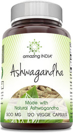 Amazing India Ashwagandha 500 mg | 120 Cápsulas Veganas | Sin OGM, Sin Gluten