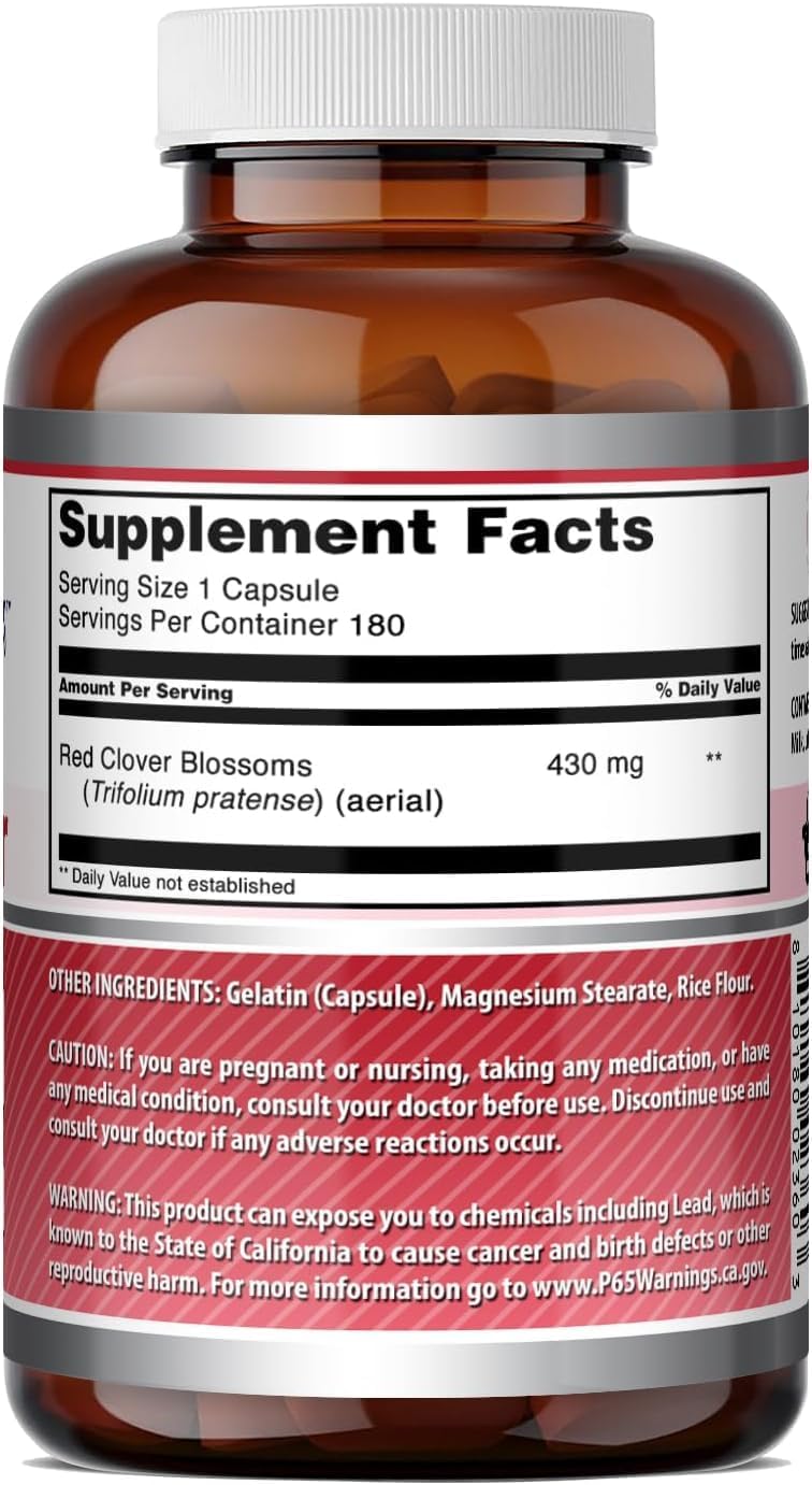 Amazing Formulas Trébol Rojo 430 mg Cápsulas - Extracto de Flores - No Transgénico, Sin Gluten - 180 Cápsulas (Paquete de 3)