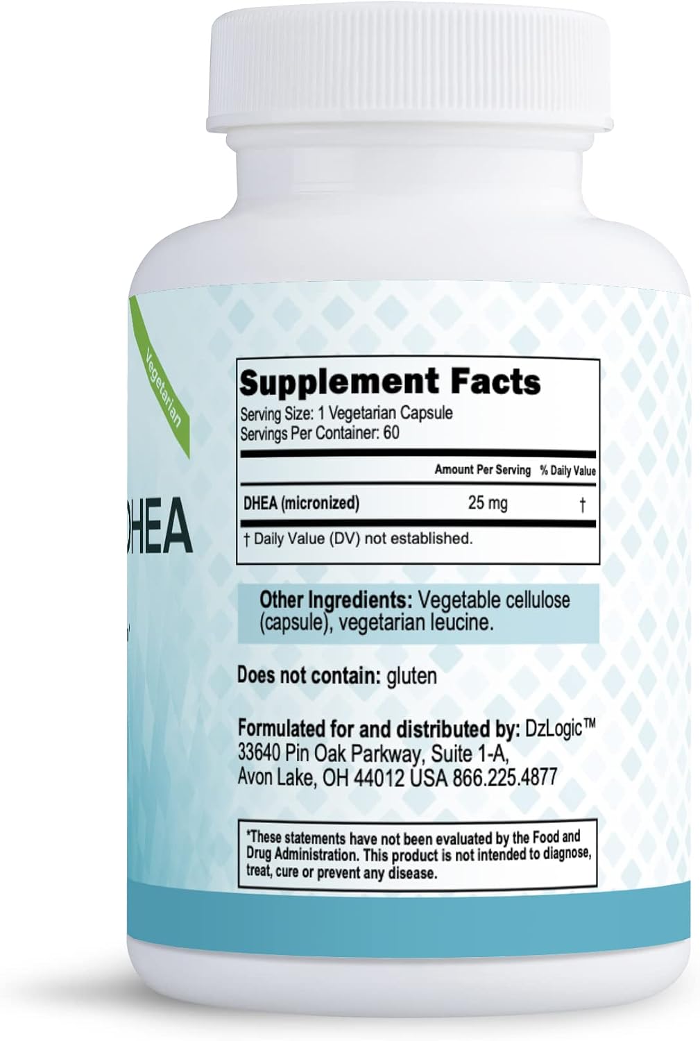 Fórmula Avanzada de DHEA del Dr. Dzugan :: Sin Gluten, Certificado GMP :: 25mg 60 Cápsulas :: Energía, Estado de Ánimo, Función Cognitiva