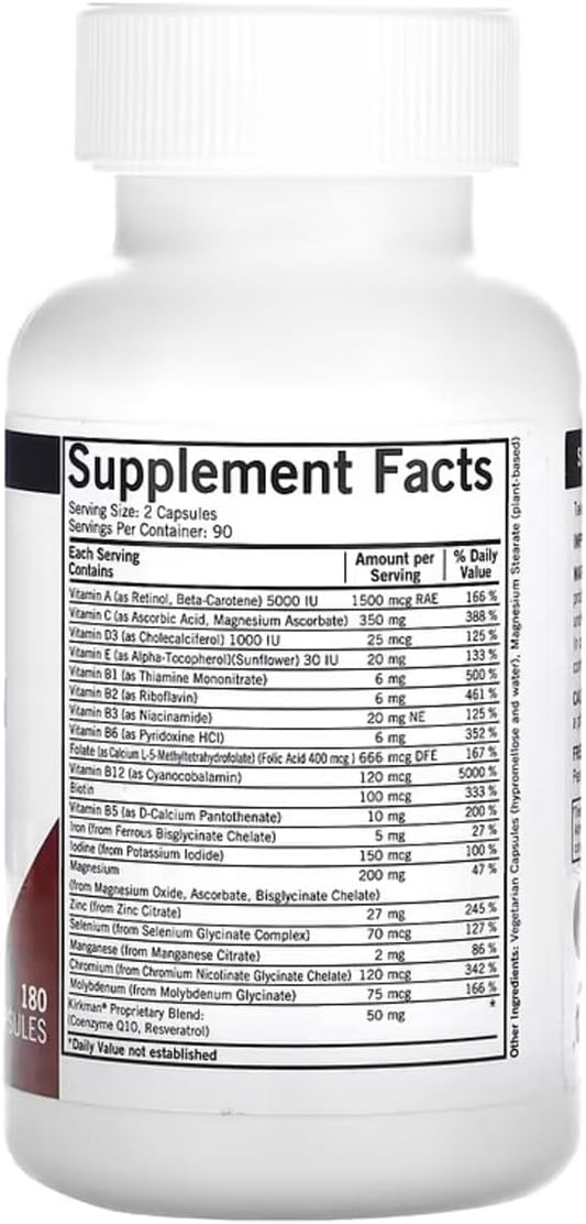 Kirkman Multivitamínico Avanzado para Adultos con 5-MTHF - 180 Cápsulas