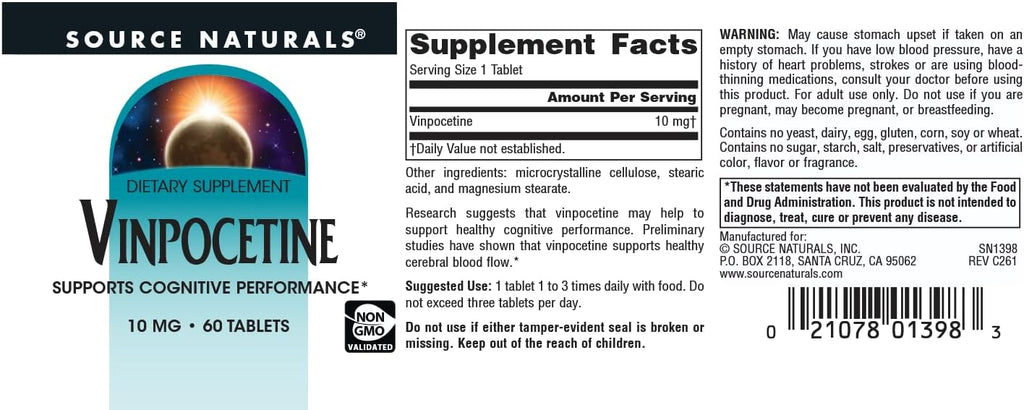 Source Naturals Vinpocetina 10 mg, 60 Comprimidos