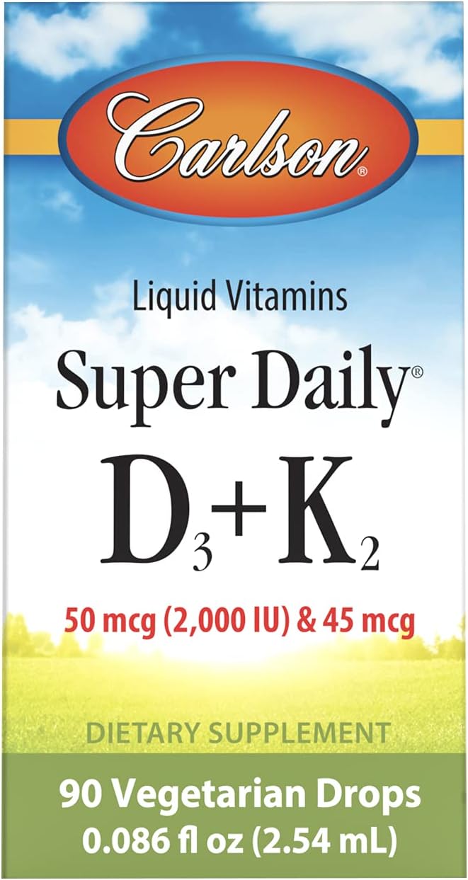 Carlson Super Daily D3 + K2, 90 gotas líquidas, 50 mcg D3 + 45 mcg MK-7