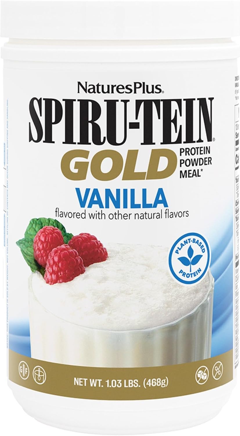 NaturesPlus SPIRU-TEIN GOLD Vainilla - Proteína vegetal en polvo con vitaminas y minerales (467 g)