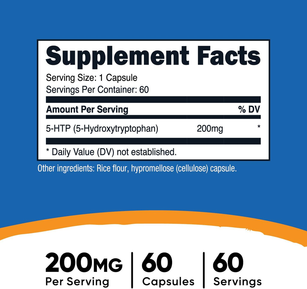 Nutricost 5-HTP 200mg, 60 Cápsulas Vegetarianas (5-Hidroxitriptófano) - No GMO y Sin Gluten