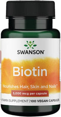 Swanson Biotin Vitamina B7 5000 mcg - 100 Cápsulas