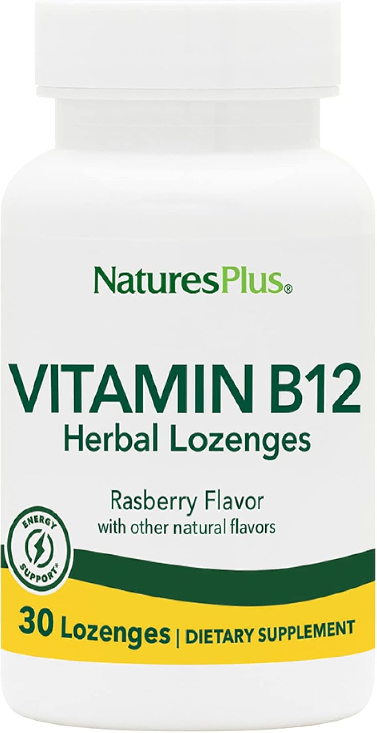 NaturesPlus Vitamina B12 1000 mcg - 30 comprimidos de fresa - Energía y salud inmunológica - Vegetariano, sin gluten