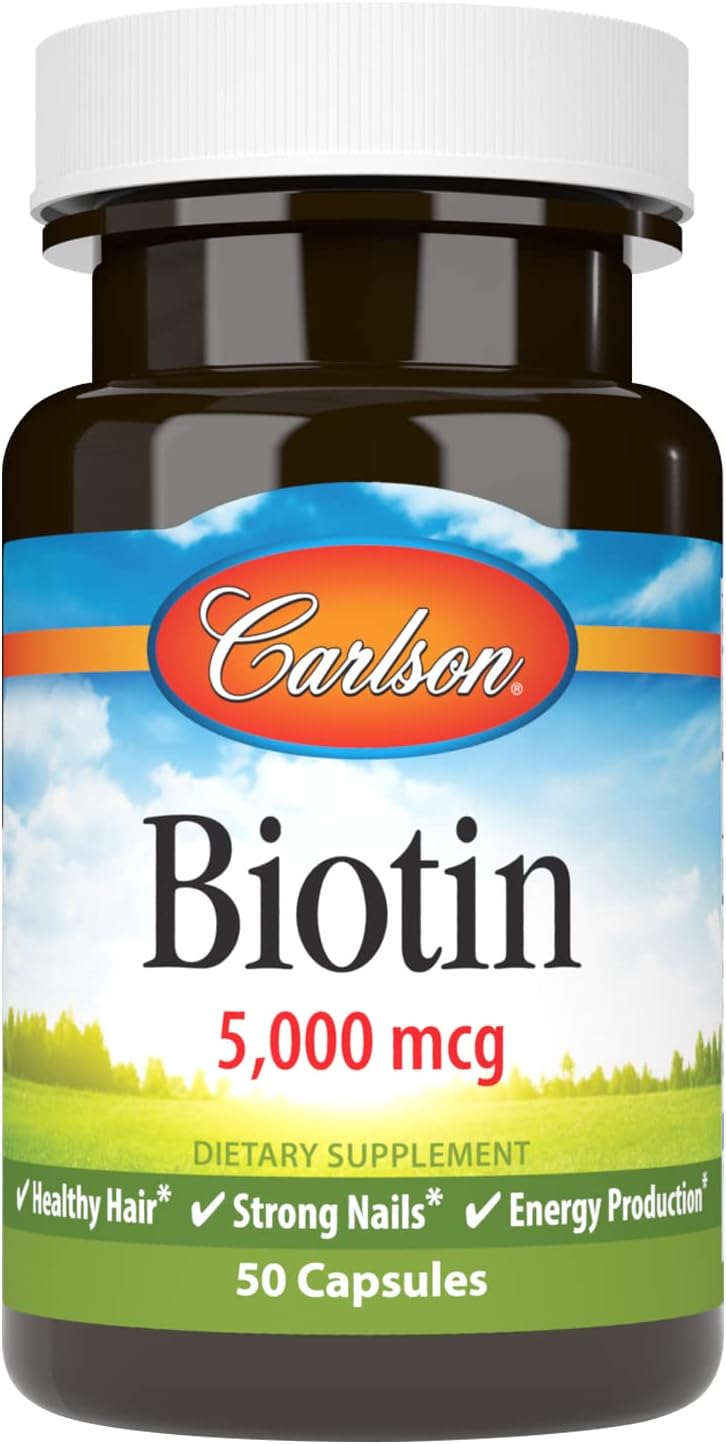 Carlson - Biotin, 5000 mcg, Healthy Hair, Strong Nails & Energy Production, 100 Capsules