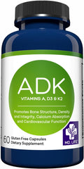 MD.LIFE Complejo ADK – Vitamina D3, K2 y A – 60 Cápsulas