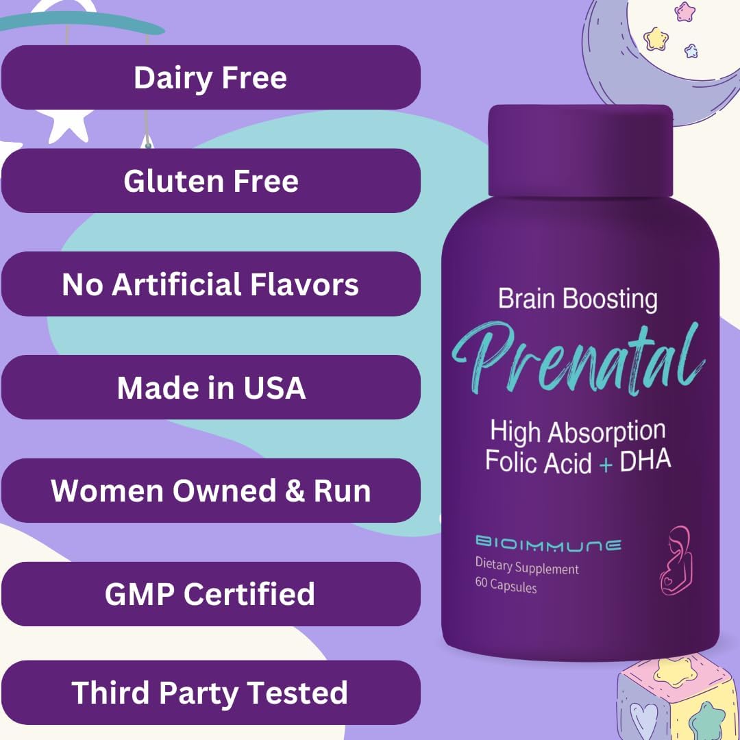BioImmune Ultra Strength – Vitaminas Prenatales de Alta Biodisponibilidad con Folato Metilado, Ácido Fólico, DHA Omega 3