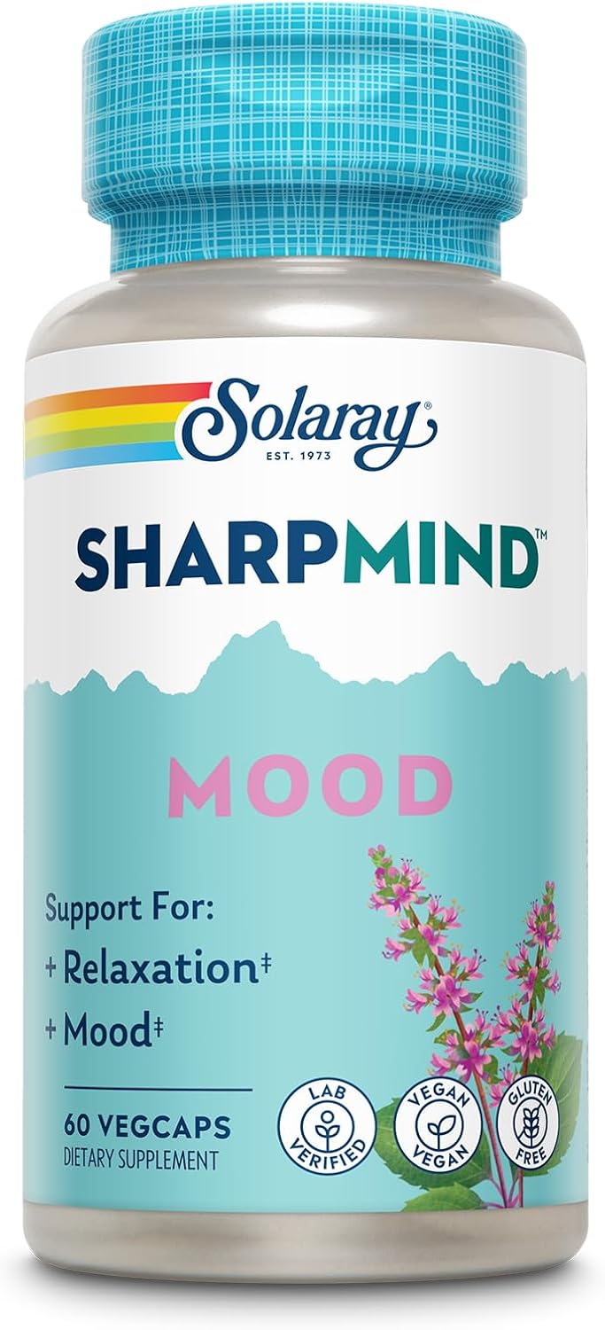 Solaray SharpMind Mood: Suplemento Nootrópico con Zembrin, Albahaca Santa, Litio y Reishi Orgánico para el Bienestar Emocional (30 Cápsulas Veganas)
