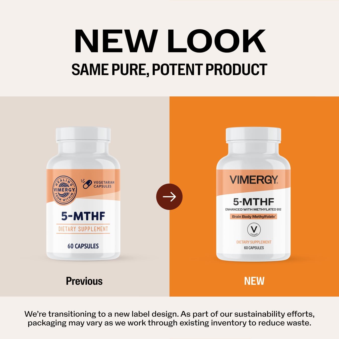 Vimergy 5-MTHF Cápsulas, 60 dosis, 5 mg L-Metilfolato + 500 mcg Vitamina B12, Complemento vegano