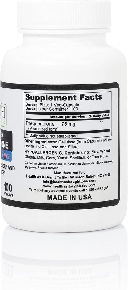 Health As It Ought To Be Pregnenolona 75 mg – 100 cápsulas – Forma micronizada – Image 2
