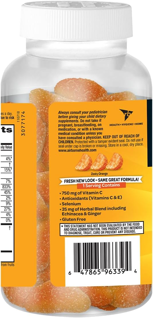 Airborne Gominolas de Vitamina C 750 mg con Sabor a Naranja (Paquete de 6)