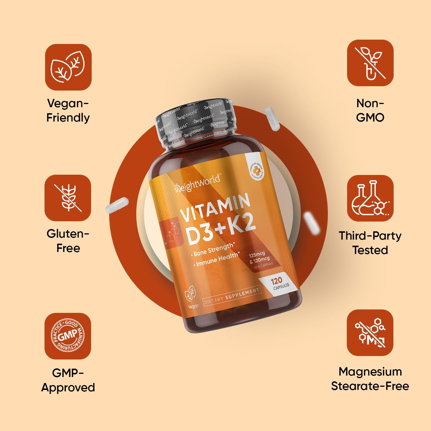 WeightWorld Vitamina D3 5000 UI + K2 MK-7 120 mcg - 120 Cápsulas