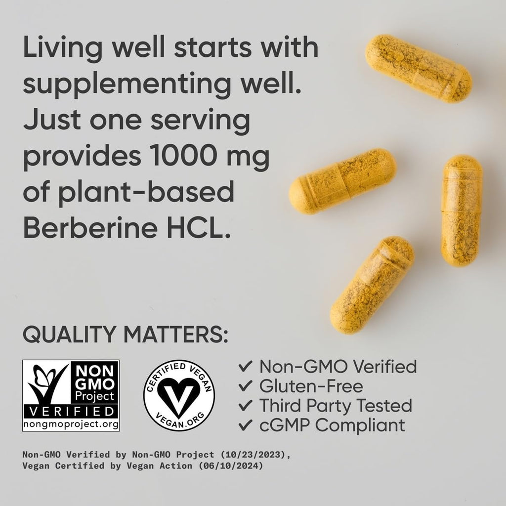 Sports Research Berberine - Apoyo Metabólico Herbal Ayurvédico - 1000 mg - 120 Cápsulas - Vegano, Sin Gluten