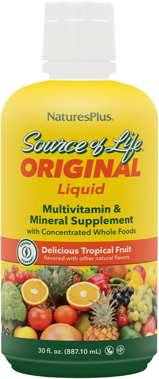 NaturesPlus Source of Life Líquido, Sabor Tropical - 236 ml - Suplemento Multivitamínico y Mineral - Sin Gluten, Vegano - 8 dosis