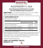 BIOSPEC NUTRITIONALS Raspberry C-500 – 500 mg de Vitamina C Masticable con Vitamina A y Bioflavonoides Cítricos