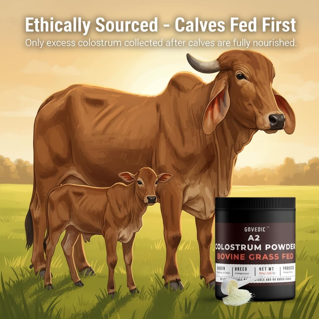 govedic Polvo de Calostro Bovino para Adultos — Vacas A2 Alimentadas con Pasto, 40%+ IgG | Salud Intestinal, Apoyo Inmunológico y Recuperación Muscular | Sin Sabor | 50 Porciones