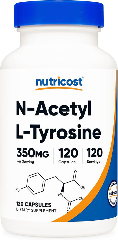 Nutricost N-Acetil L-Tirosina (NALT) 350mg, 120 Cápsulas - Sin Gluten, No GMO – Image 1