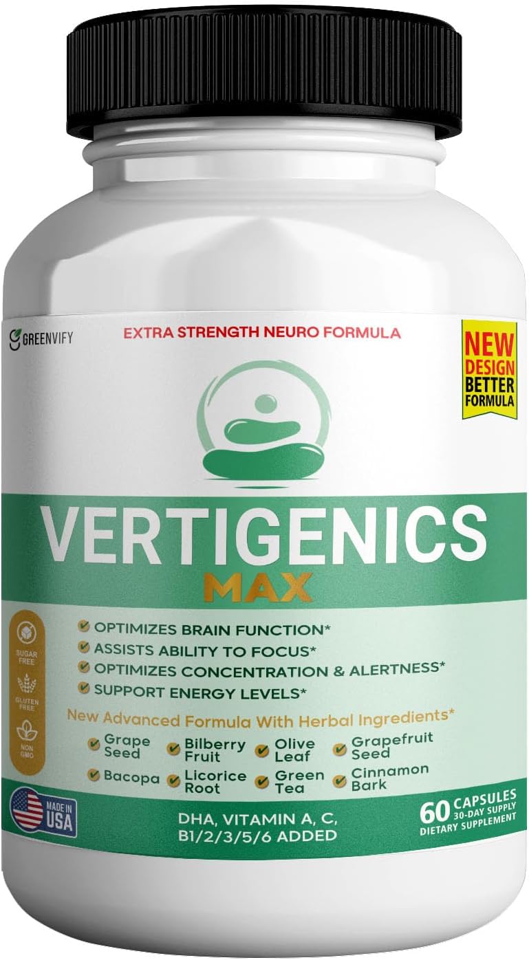 Vertigenics Max – Suplemento para el Cerebro y Enfoque – Fórmula Neuro Extra Fuerte con Vitaminas, Minerales y Mezcla de Hierbas – Apoya Claridad, Alerta y Energía – 60 Cápsulas