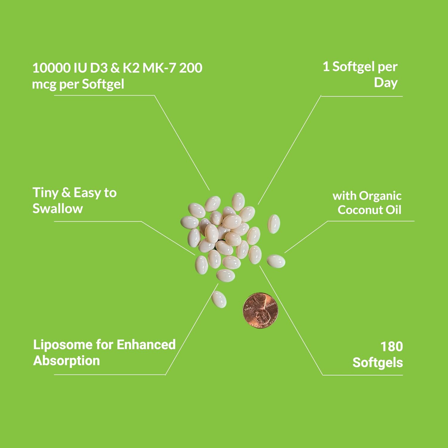 UpNourish Liposomal D3+K2 - 10000 UI D3 + 200 mcg K2 MK-7 (180 Mini Softgels)