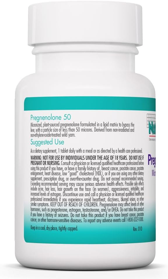 NutriCology Pregnenolona 50 mg - Micronizada - Precursor Hormonal - 60 Comprimidos