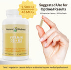 Natural Wellness Vitamina D3 + K2 2500 UI y 45 mcg MK-7 – 120 Cápsulas (2 Envases)