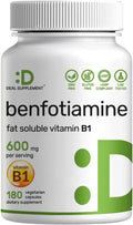 Benfotiamina 600mg por Dosis, 180 Cápsulas Vegetales – Vitamina B1 Liposoluble – Vegano, Sin Gluten, No GMO