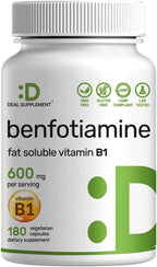 Benfotiamina 600mg por Dosis, 180 Cápsulas Vegetales – Vitamina B1 Liposoluble – Vegano, Sin Gluten, No GMO