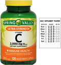 Spring Valley Ultra Strength Vitamina C, 2000 mg, 120 Cápsulas Vegetarianas + Pegatina de Seguimiento
