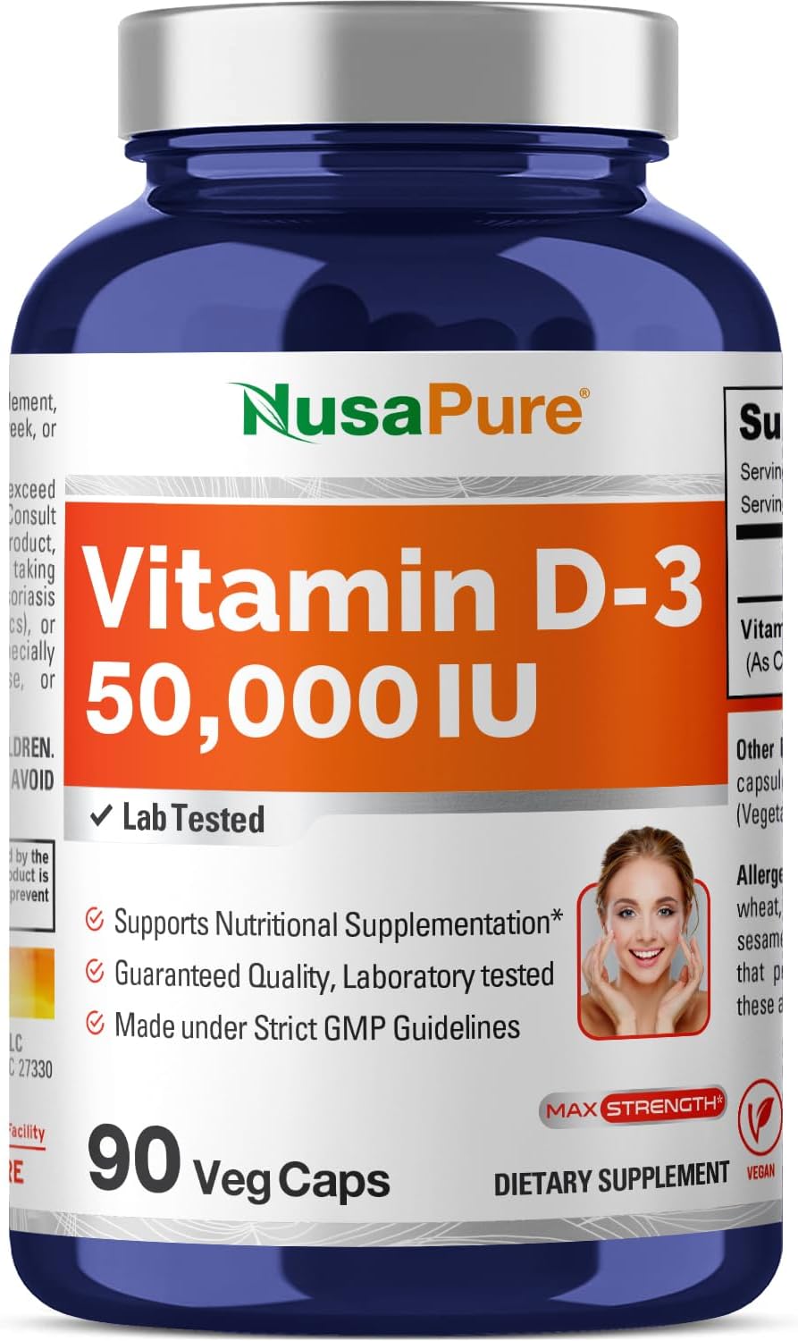 NusaPure Vitamina D3 50.000 IU 90 Cápsulas Veganas (No-GMO)