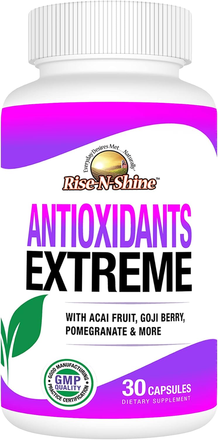 Rise-N-Shine Antioxidants Extreme Suplemento Antioxidante con Acai, Goji, Noni, Mangostán, Granada, Resveratrol, Saúco y Más - 30 Cápsulas