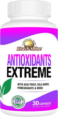 Rise-N-Shine Antioxidants Extreme Suplemento Antioxidante con Acai, Goji, Noni, Mangostán, Granada, Resveratrol, Saúco y Más - 30 Cápsulas