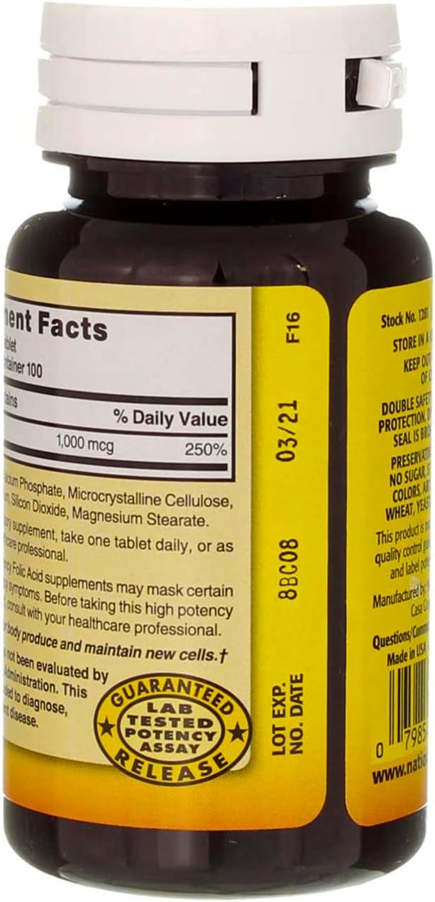 Nature's Blend Folic Acid 1000mcg, 200 Tablets (2x100 Count)