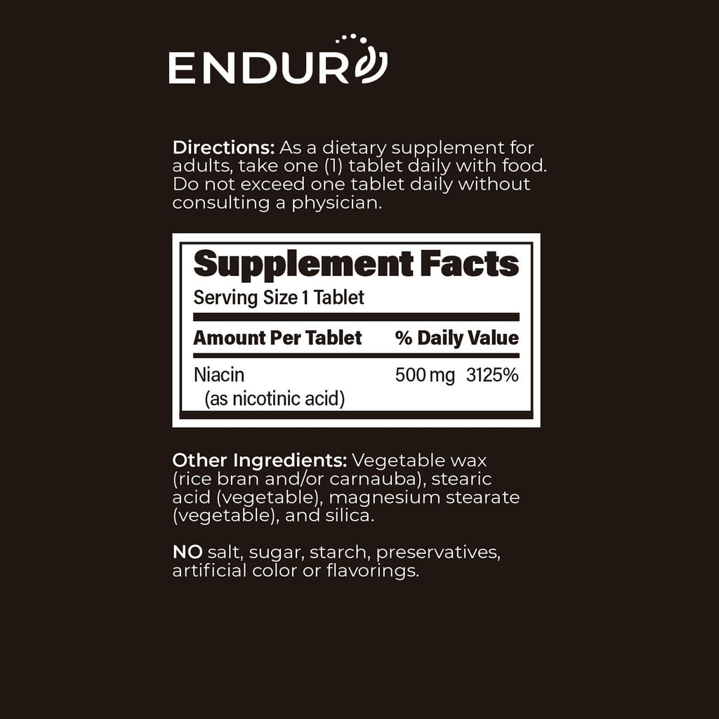 ENDUR-ACIN - Niacin B3 (Nicotinic Acid) Extended Release, 500 mg, 200 Tablets